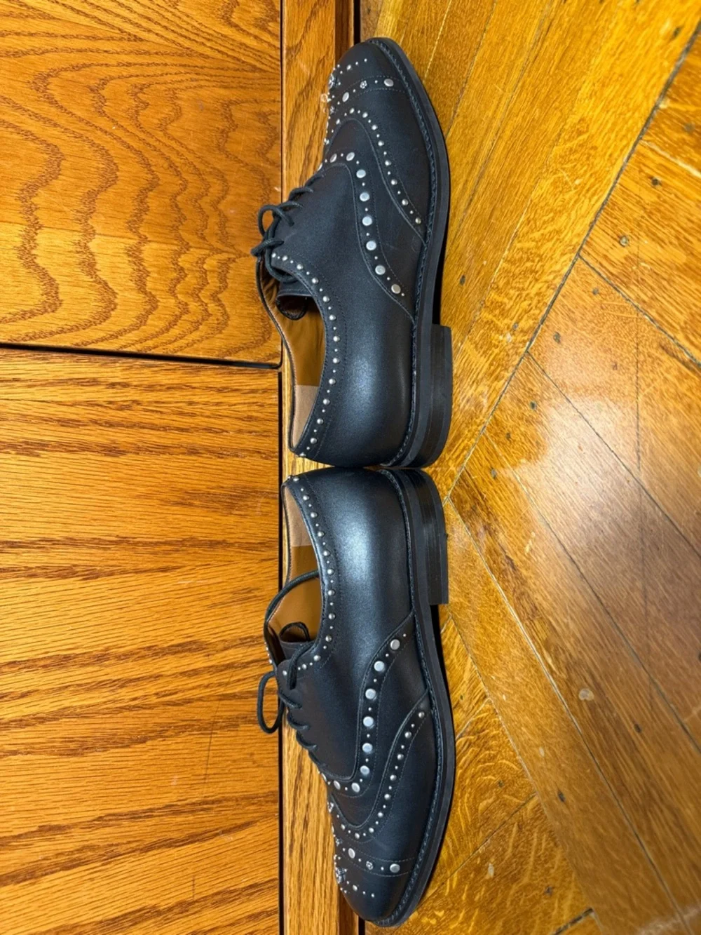 Coach Black Studded Wingtip Leather Oxfords